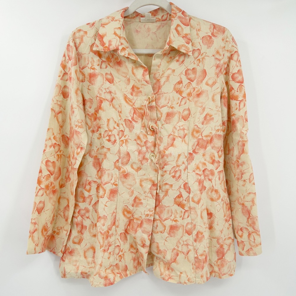 J. Jill Womens Beachy 100% Linen Button‎ Down Floral Print Shirt Size S Petite